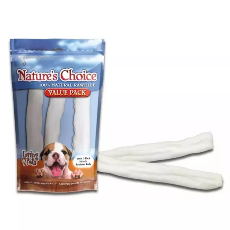 10″ Nature’s Choice White Rawhide Retriever Rolls, 3 pk