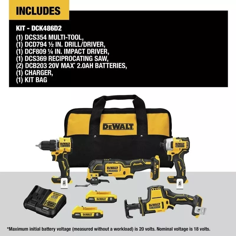 20V MAX BRUSHLESS 4-TOOL COMBO KIT DCK486D2