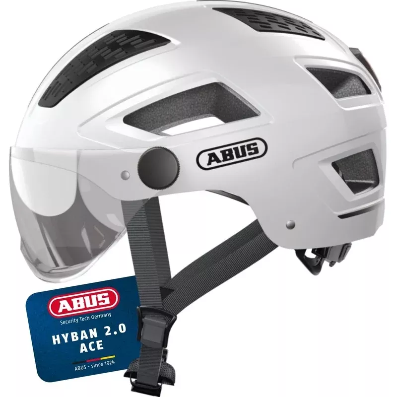 ABUS Urban Hyban 2.0 ACE City Cycle Helmet with Visor – Polar White