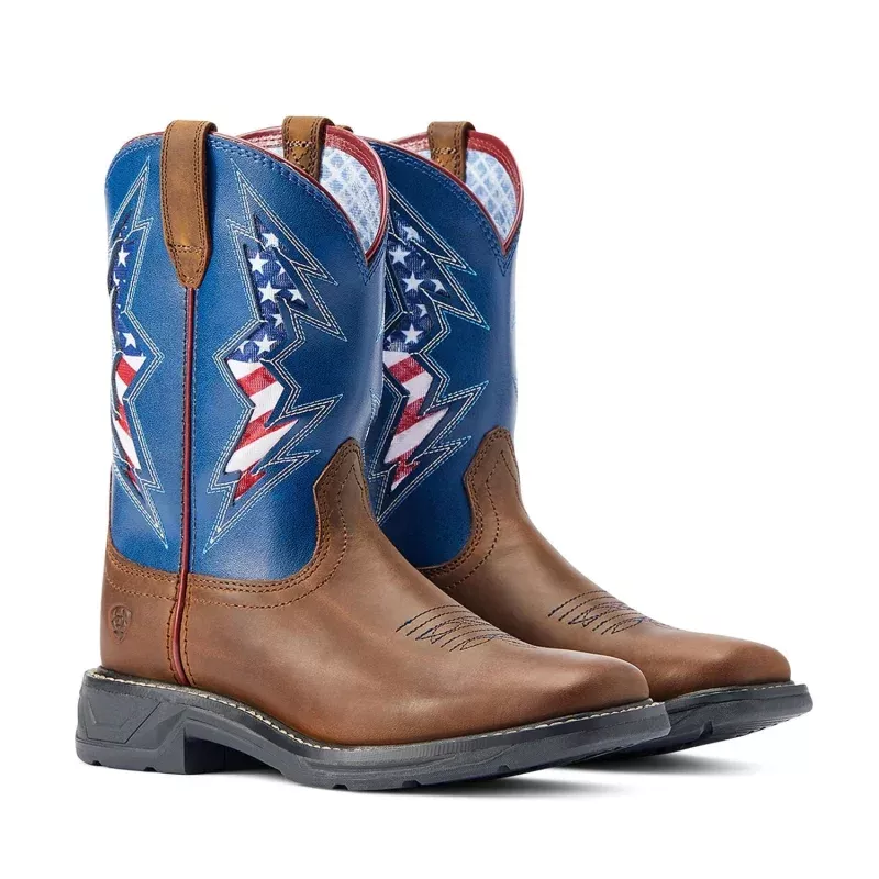 Ariat Youth WorkHog XT VentTEK Bolt Western Boot Brown/Blue