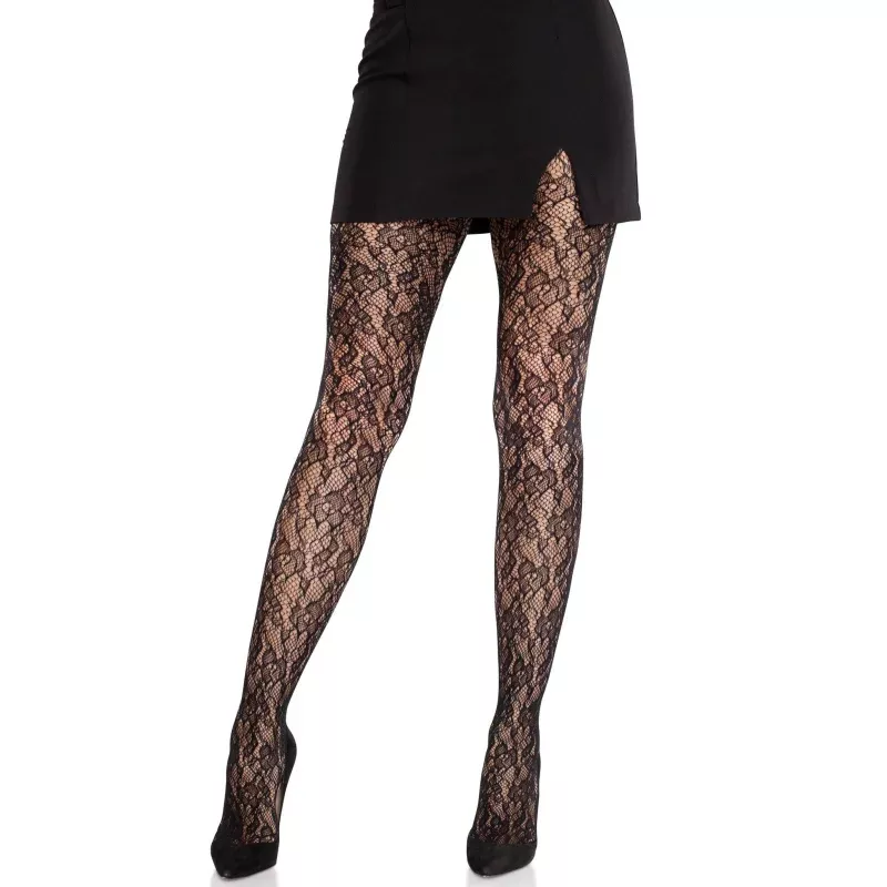 Camellia Lace Tights: Black / One Size