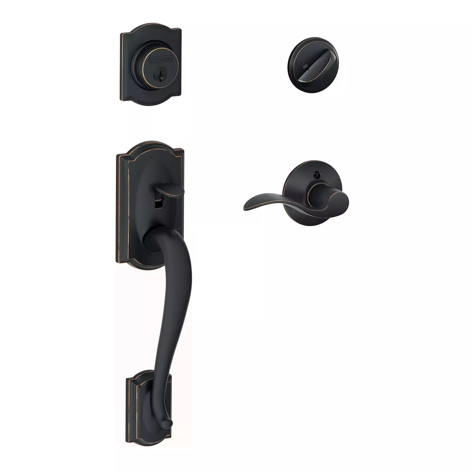 Camelot Handleset, Single Cylinder, Aged Bronze