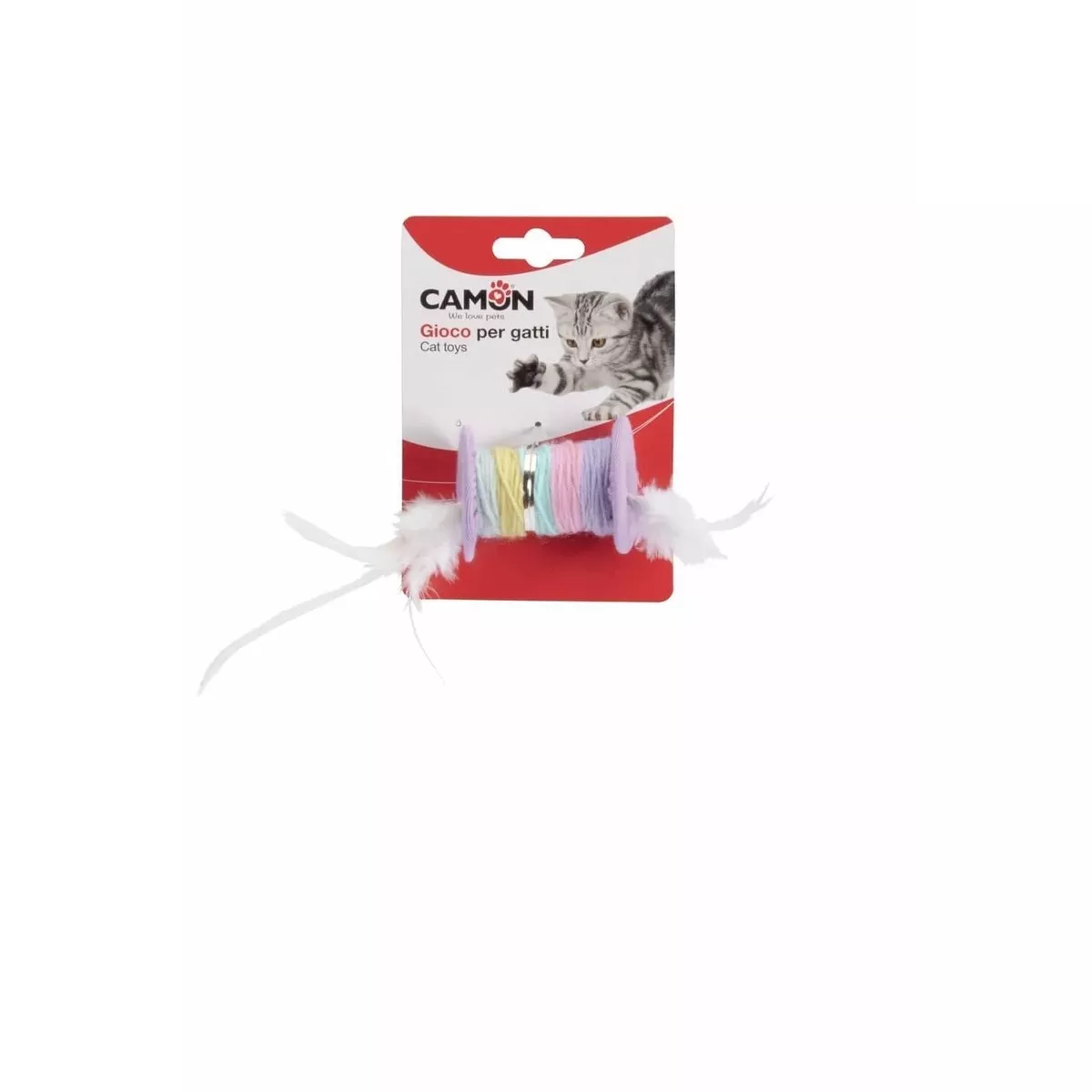 Cat Toy - Coloured Spool With Feathers