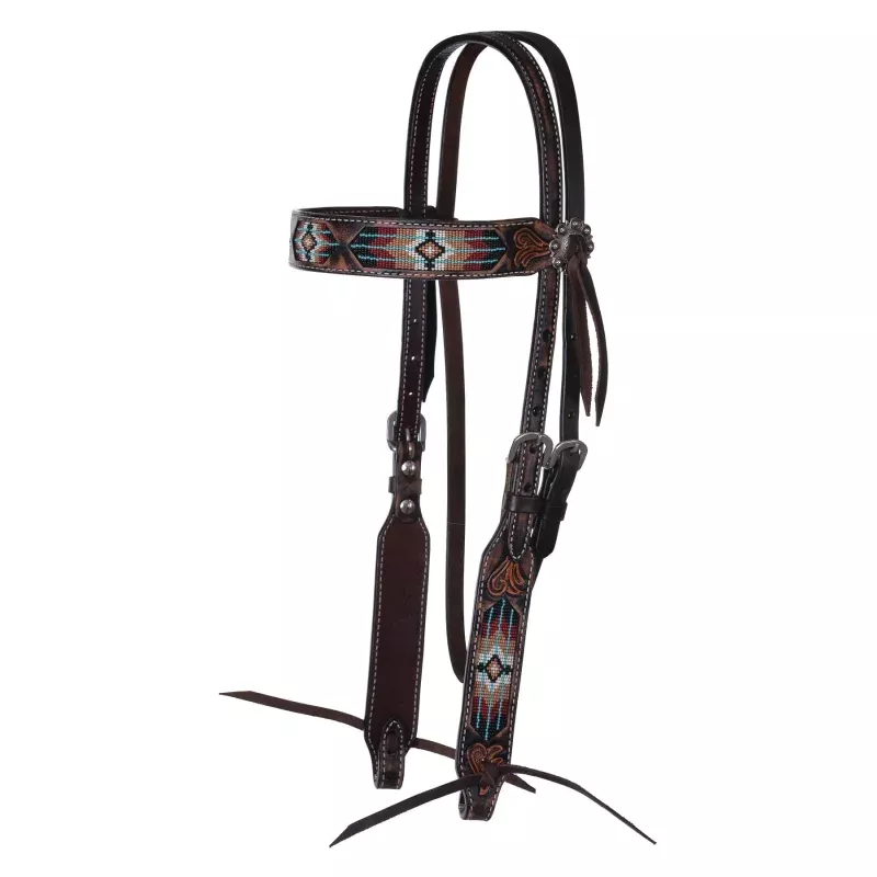 Circle Y Beaded Southwest Browband Headstall Brown
