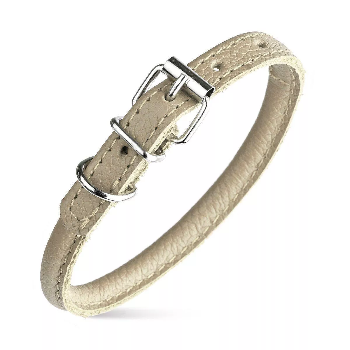Dogline Round Leather Collar, Beige