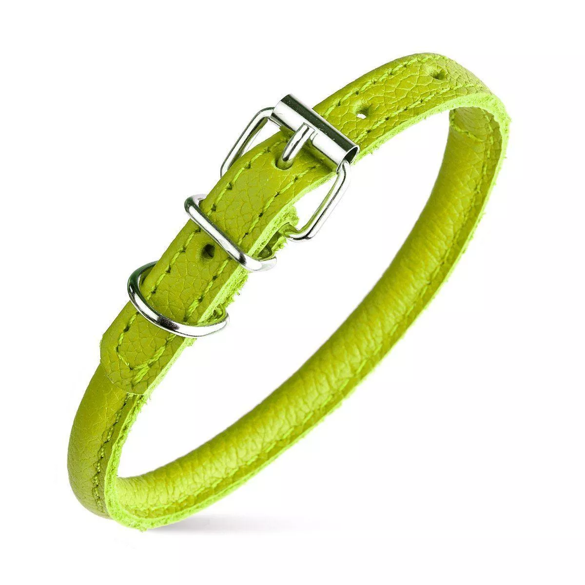 Dogline Round Leather Collar, Green