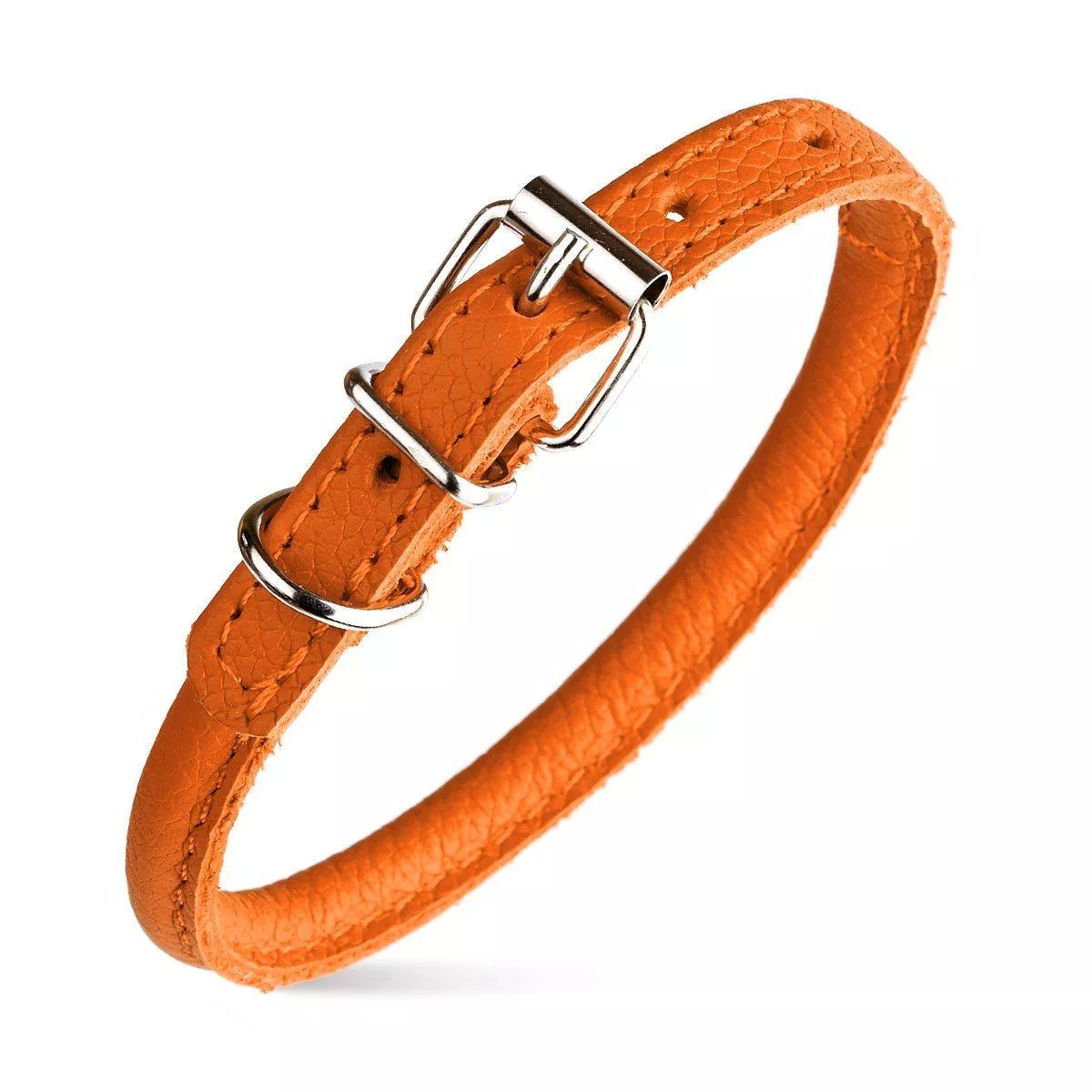 Dogline Round Leather Collar, Orange
