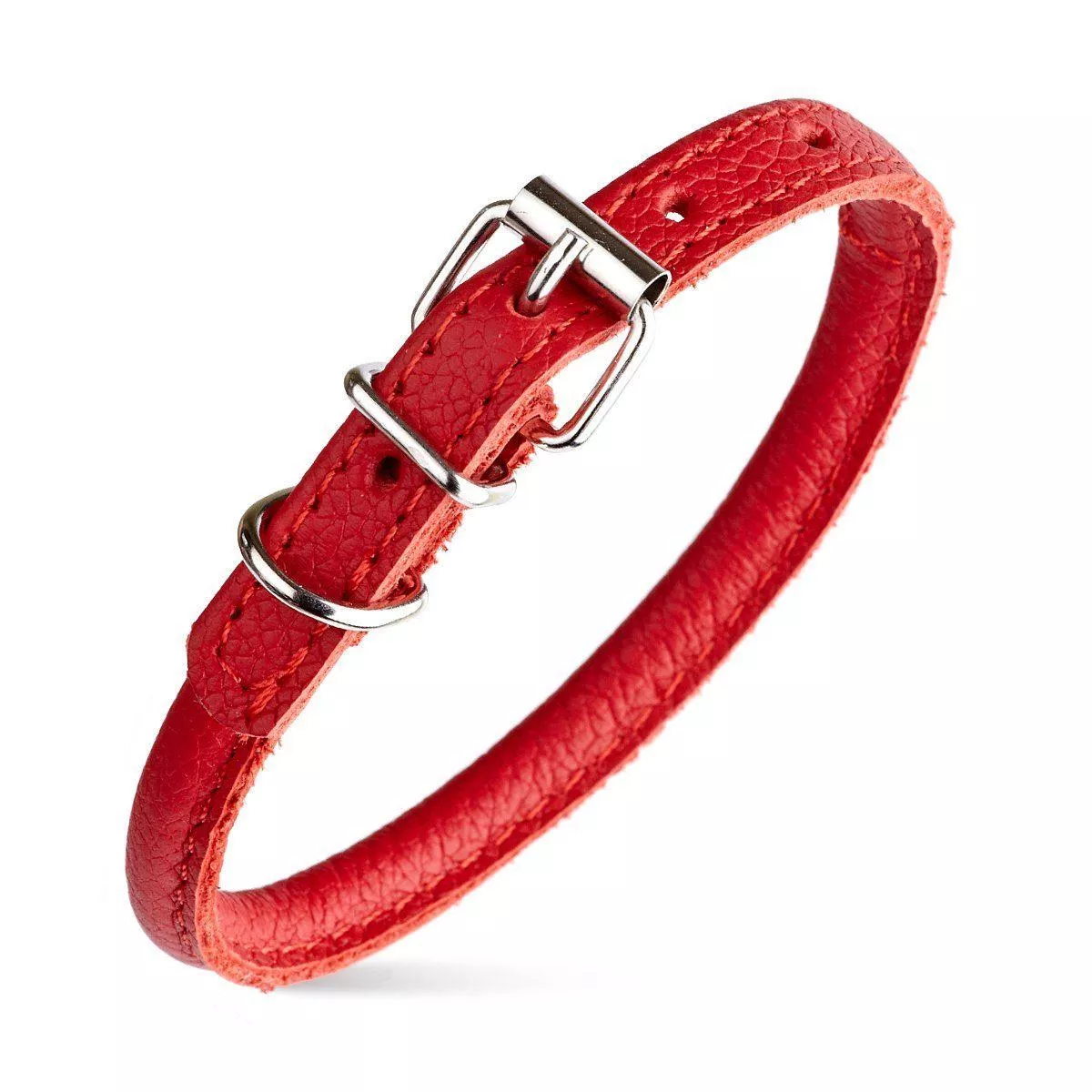 Dogline Round Leather Collar, Red