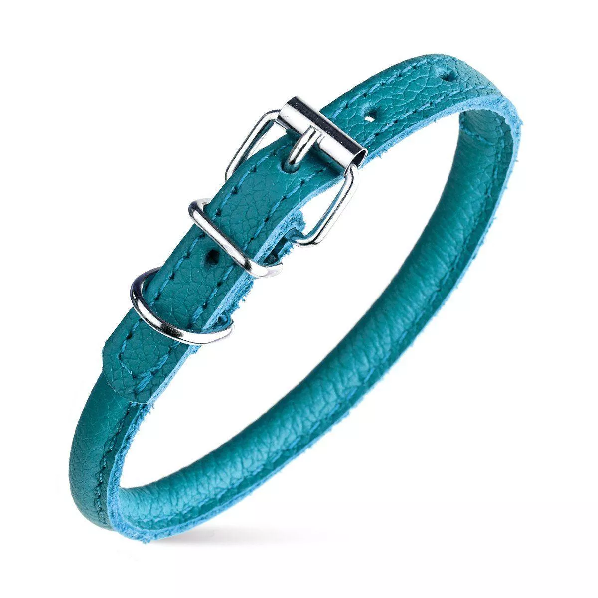 Dogline Round Leather Collar, Teal
