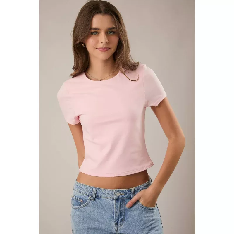Double Lined Short Sleeve Baby Tee Light Pink