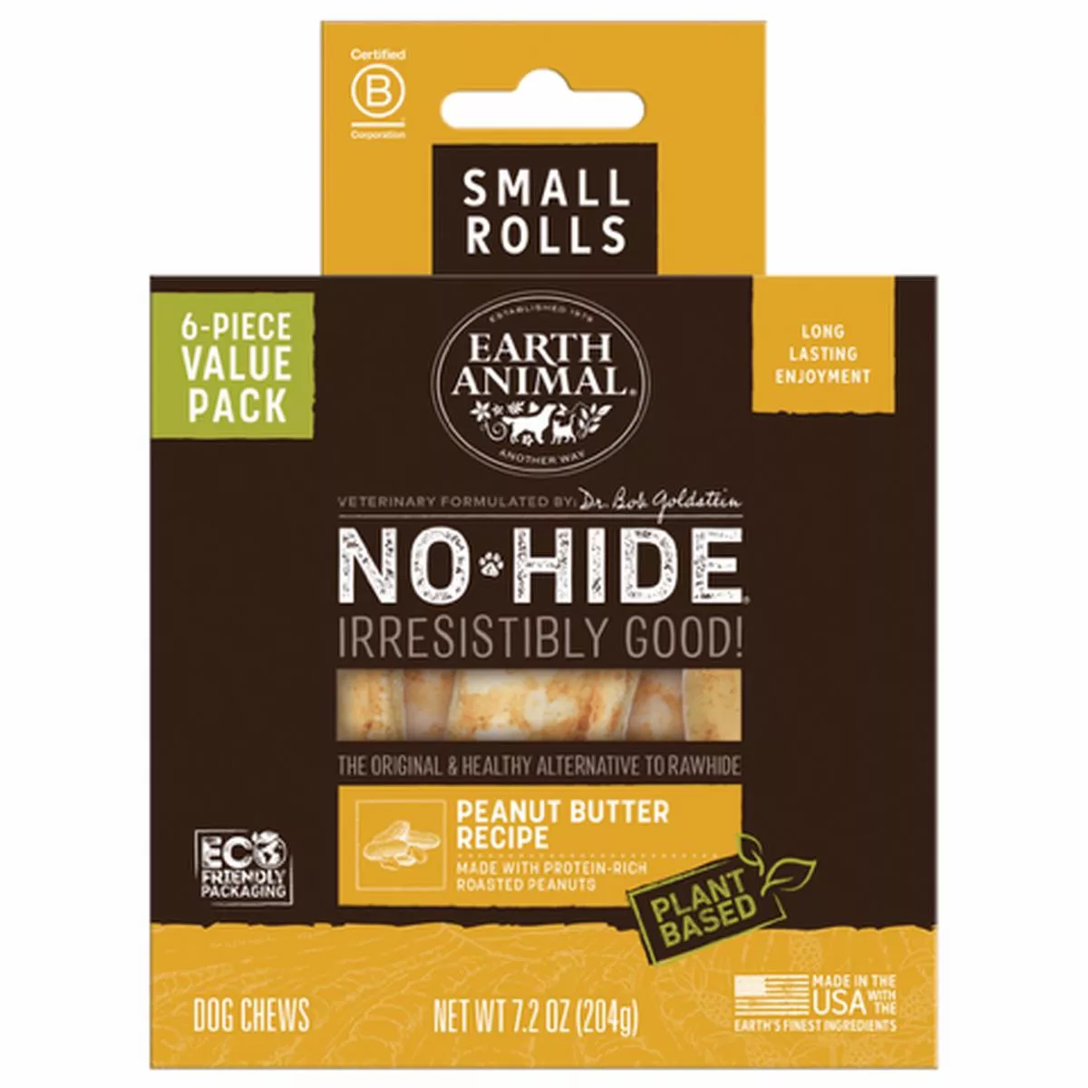 Earth Animal No-Hide Peanut Butter Rolls – Medium 3 Count Value Pack