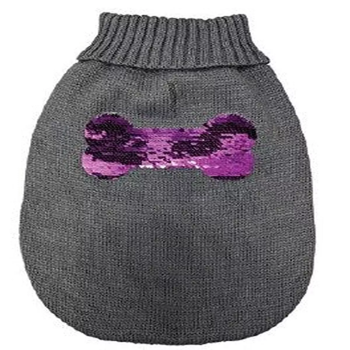Ethical Pet Rev Sequin Bone Sweater, Gray & Purple