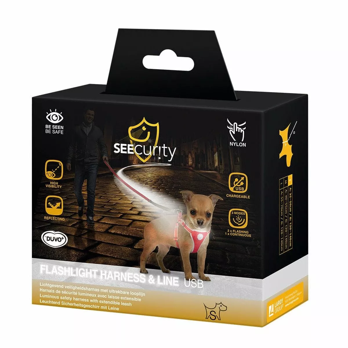 FLASHLIGHT HARNESS WITH LEASH 120x35-45cm/15mm
