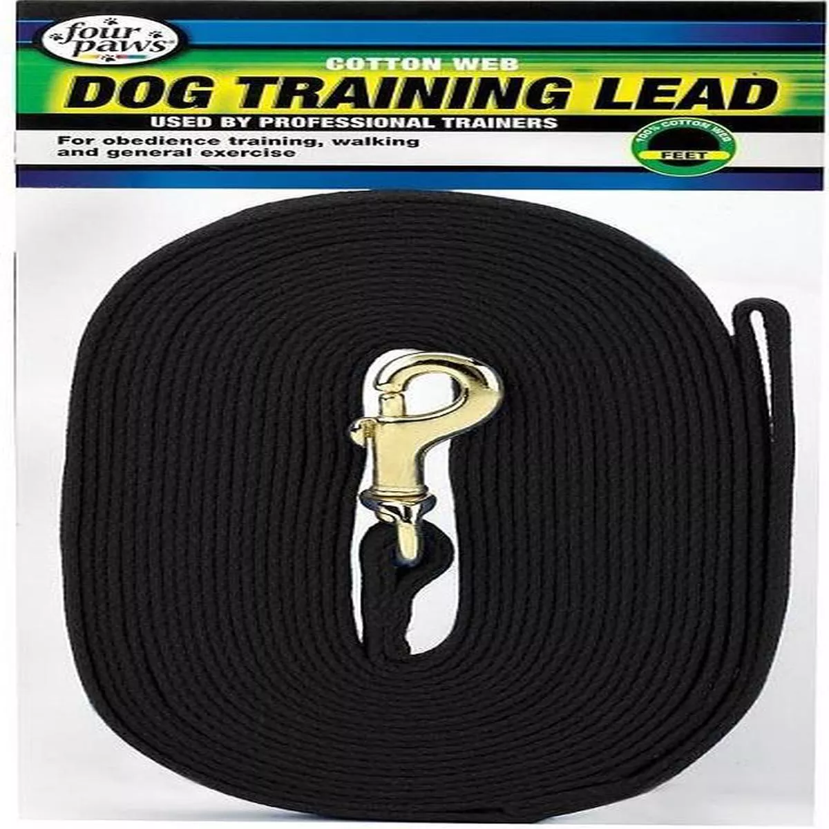 Four Paws Black Cotton Web Dog Training Lead – 15-ft