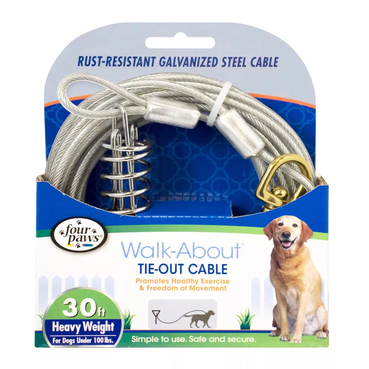 Four Paws Walk-About Tie-Out Cable Heavy Weight – SILVER | 30 FT