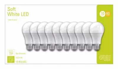 GE, A19 Bulb, 60 W, Soft White, 10 Pack