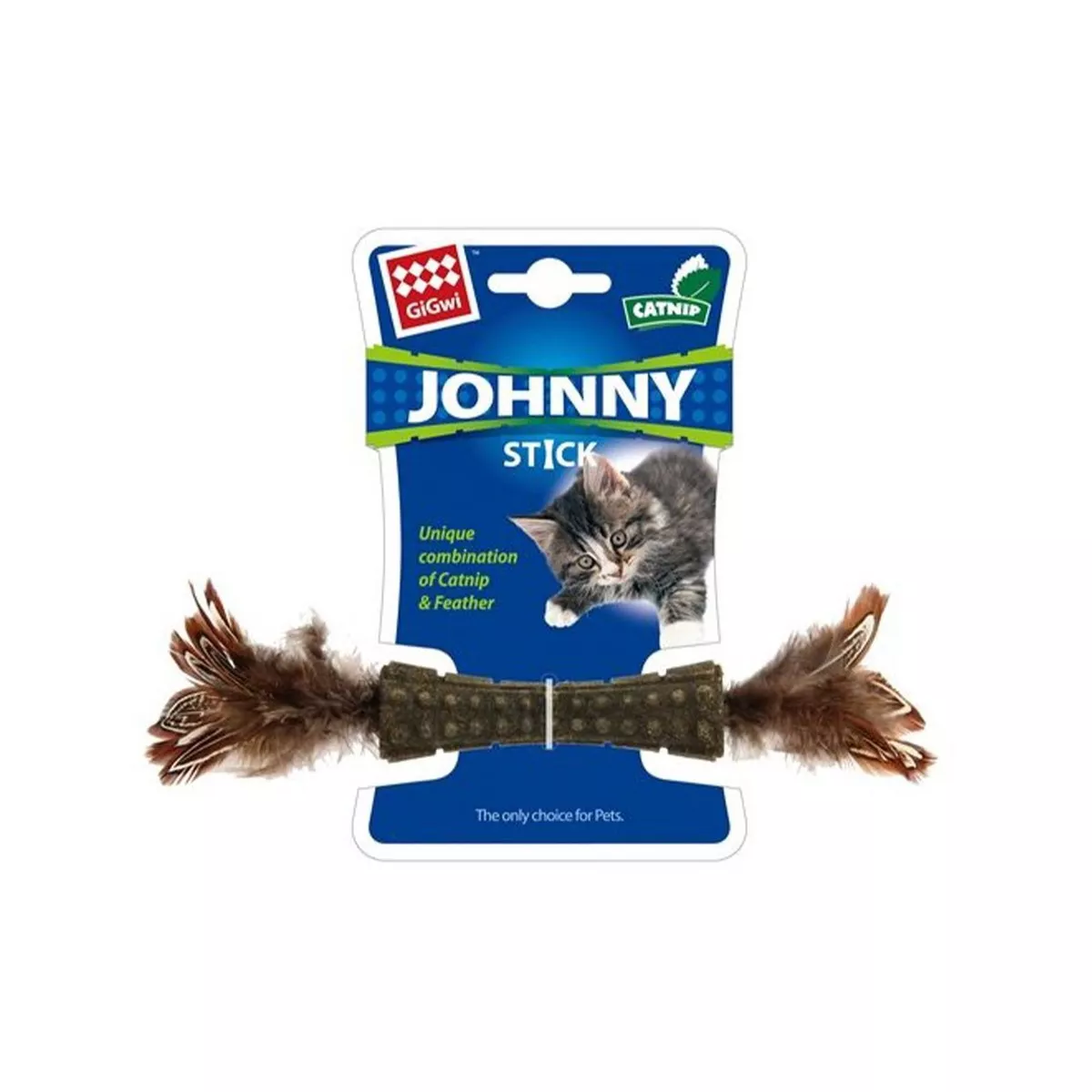 GIGWI JOHNY STICK CAT NIP DOUBLE FEATHERS