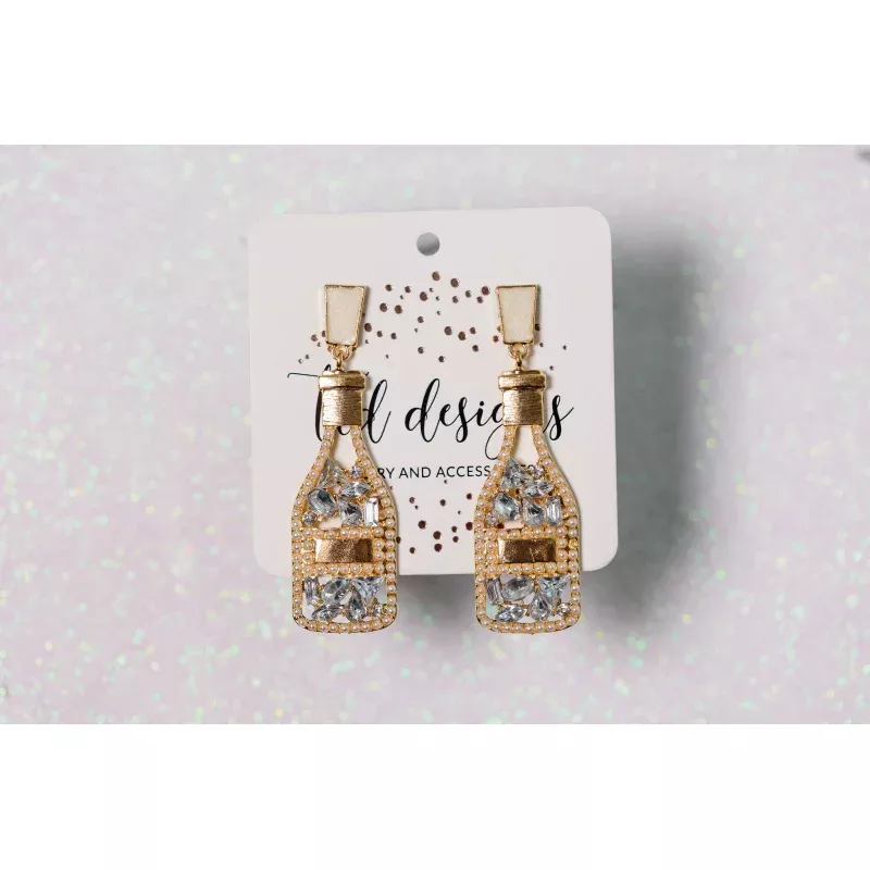 Glitz Champagne Bottle Earrings Black