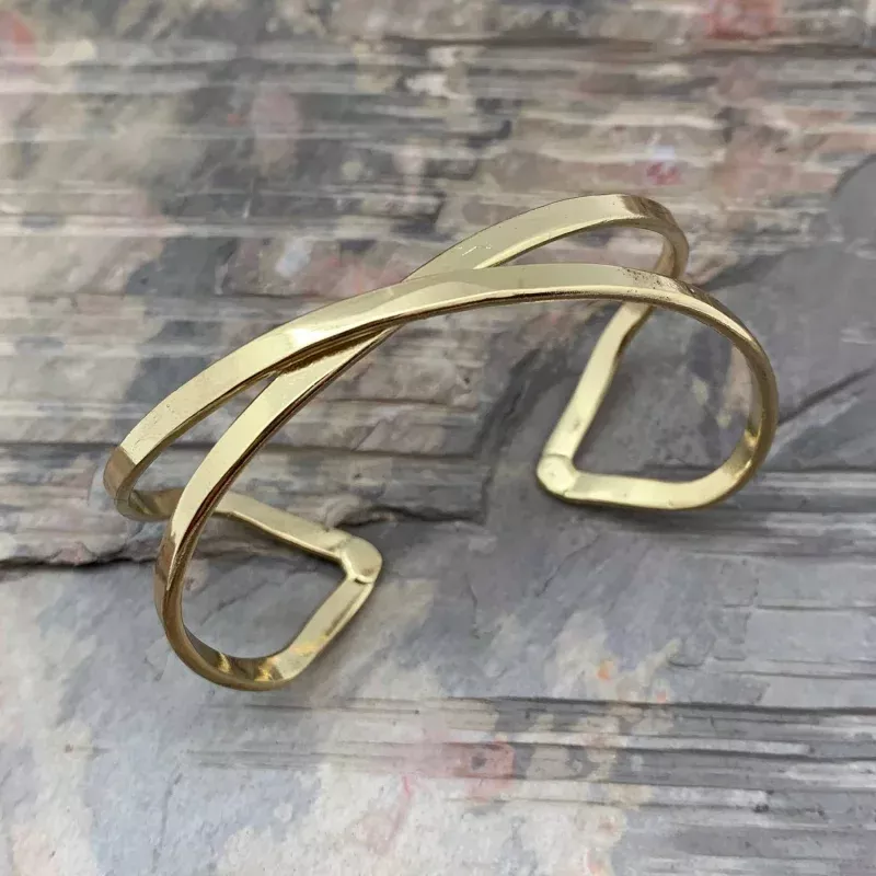 Gold Plated Adjustable Cuff Bracelet - Narrow Single X