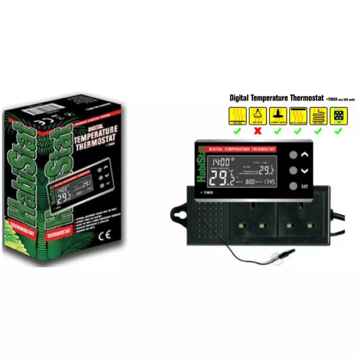 HabiStat Digital Temperature Thermostat, Timer, 600W