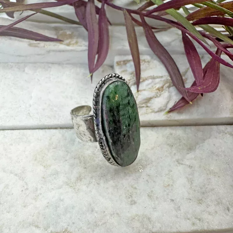 Handcrafted Kashi Semiprecious Stone Ring - Blood Stone