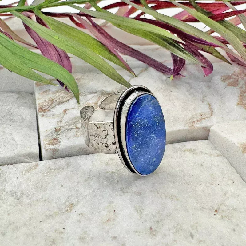 Handcrafted Kashi Semiprecious Stone Ring - Lapis