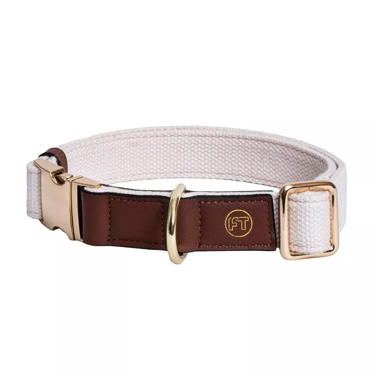 Handcrafted Leather Canvas Dog Collar – Beige