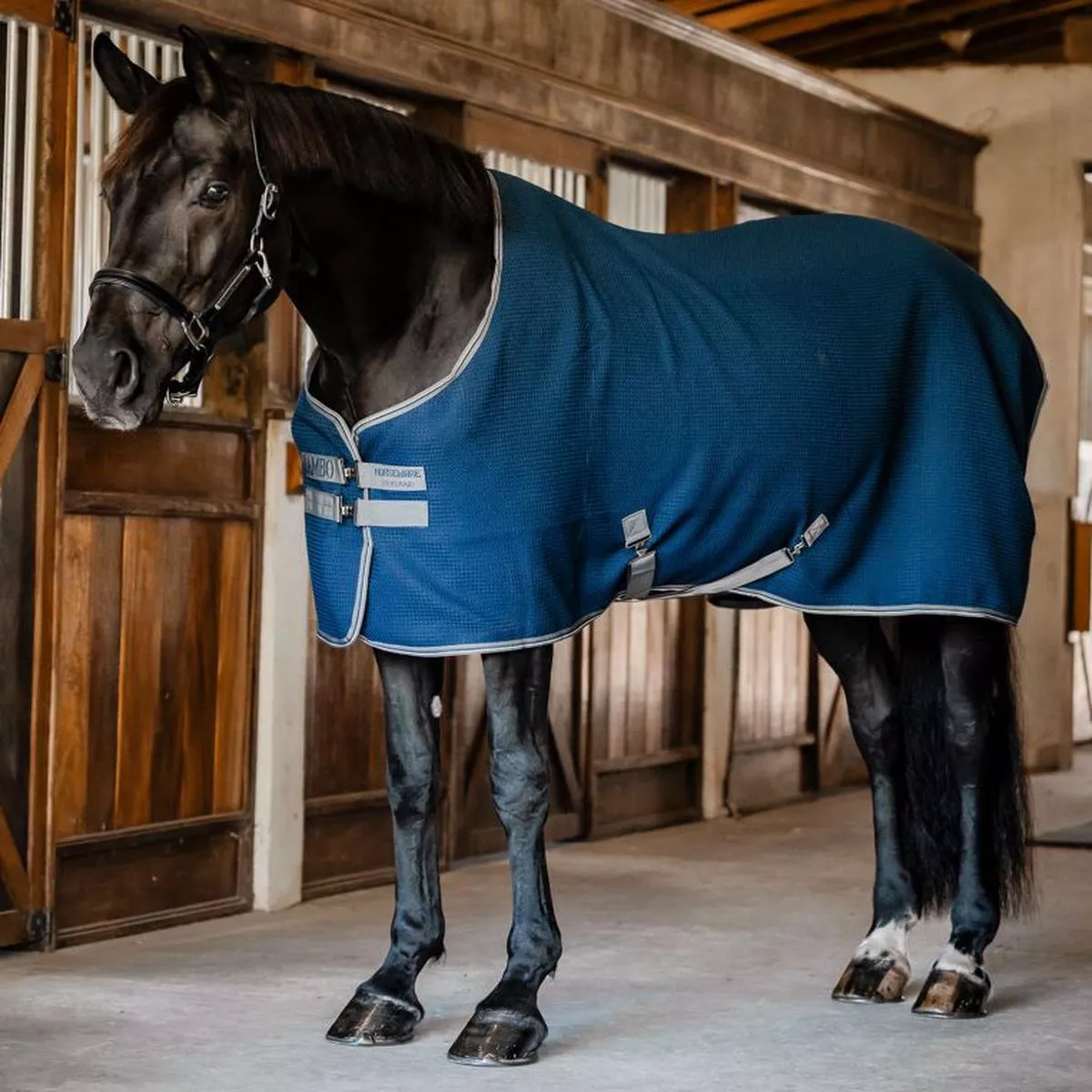Horseware Rambo Techni Waffle Cooler – Navy/Thunderstorm Grey & Silver | 69″