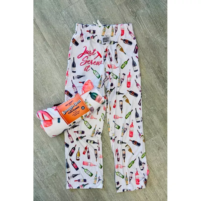 Just Screw It Wine Lounge Pants - White White