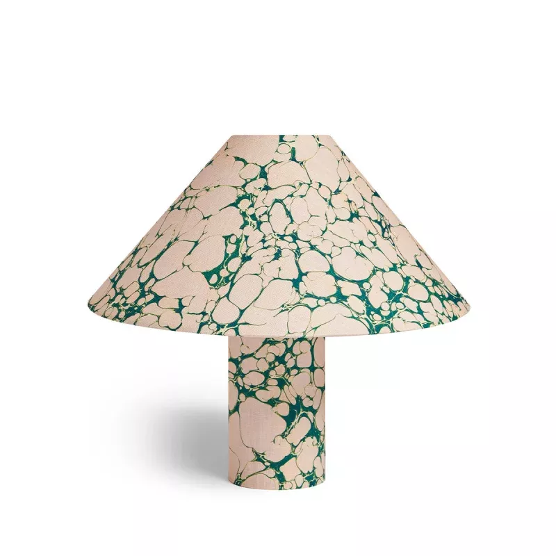 Margate Marble Linen Cone Table Lamp - Emerald Pinky