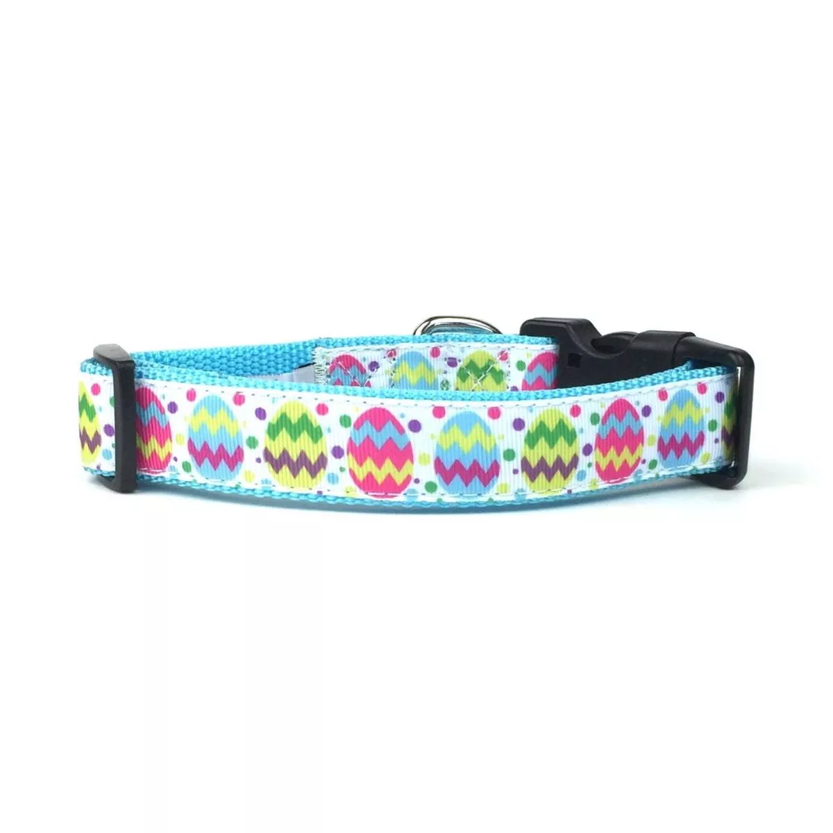 Midlee Decorated Easter Egg Nylon Ribbon Dog Collar (Large, Blue)