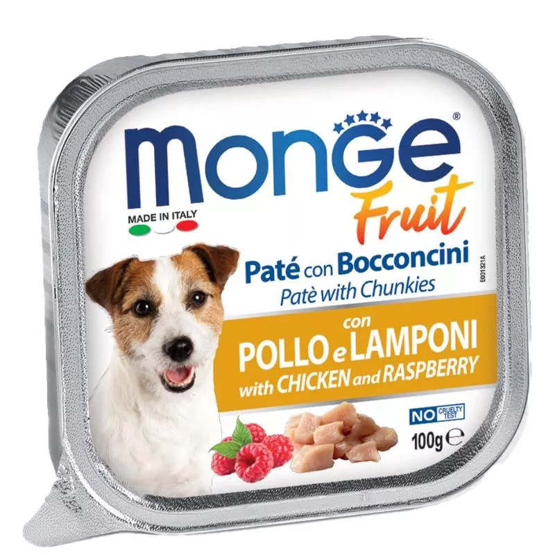Monge Dog Fruit – Chicken & Raspberry Pate with Chunkies 100g