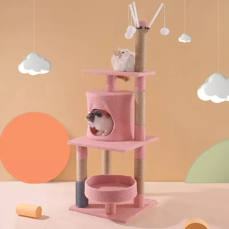 Multi-Level Pink Cat Tree With Scratcher