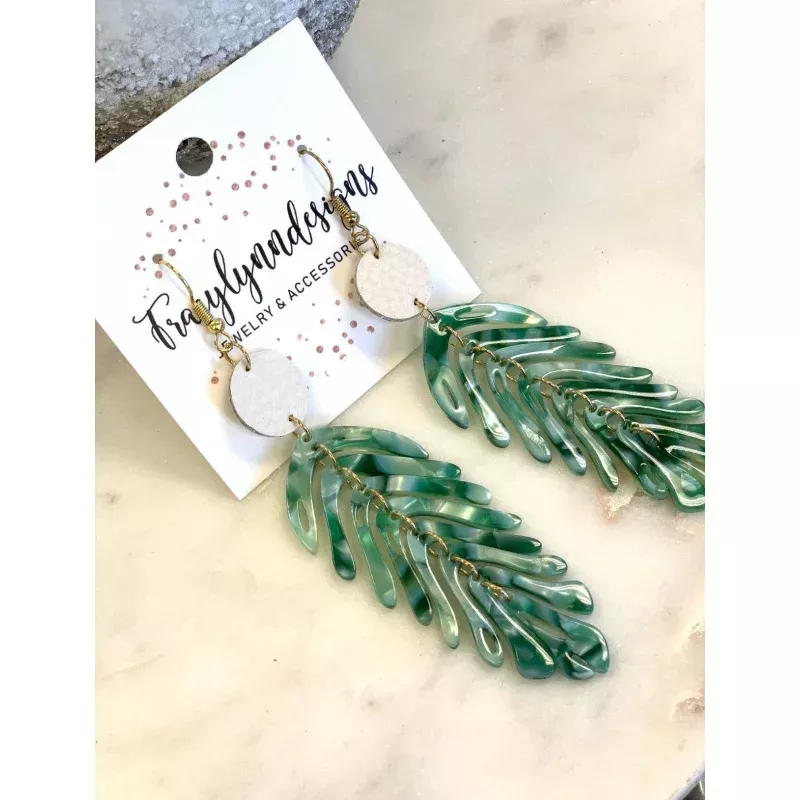 Palm Leaf Acrylic Drop Earrings Blue