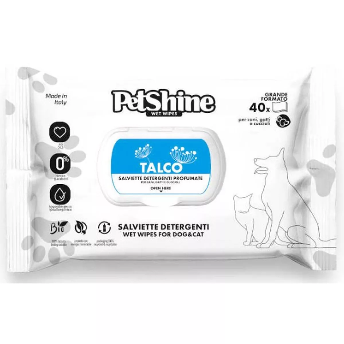Pet Shine Talco Wipes, 40pcs