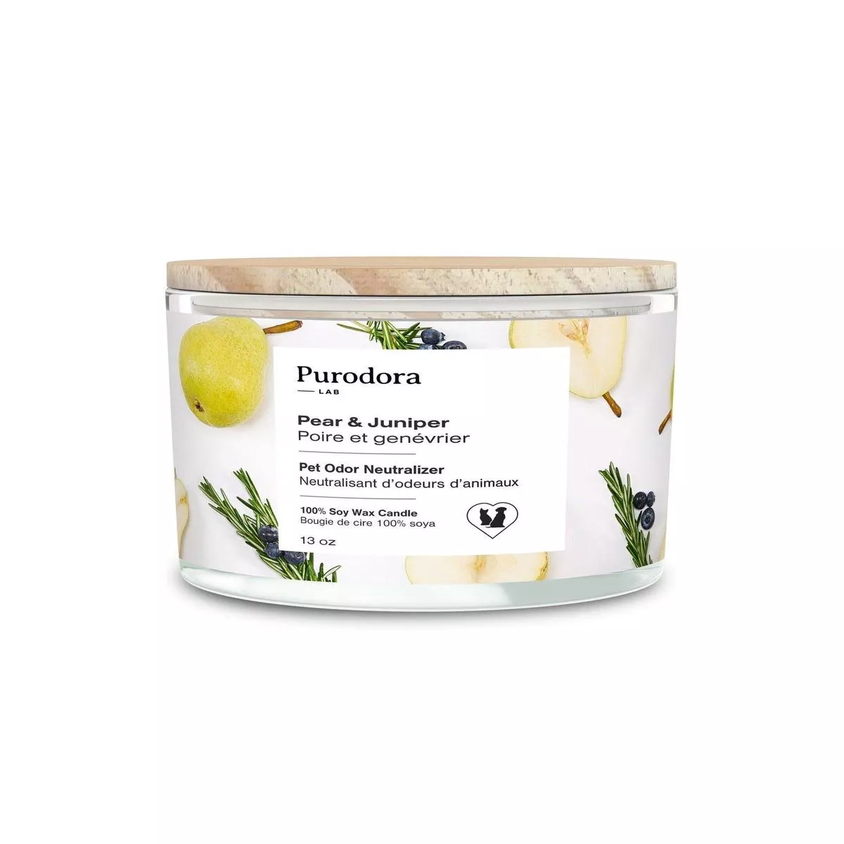 Purodora Lab 100% Soy Candle & Pet Odor Neutralizer, Pear & Juniper