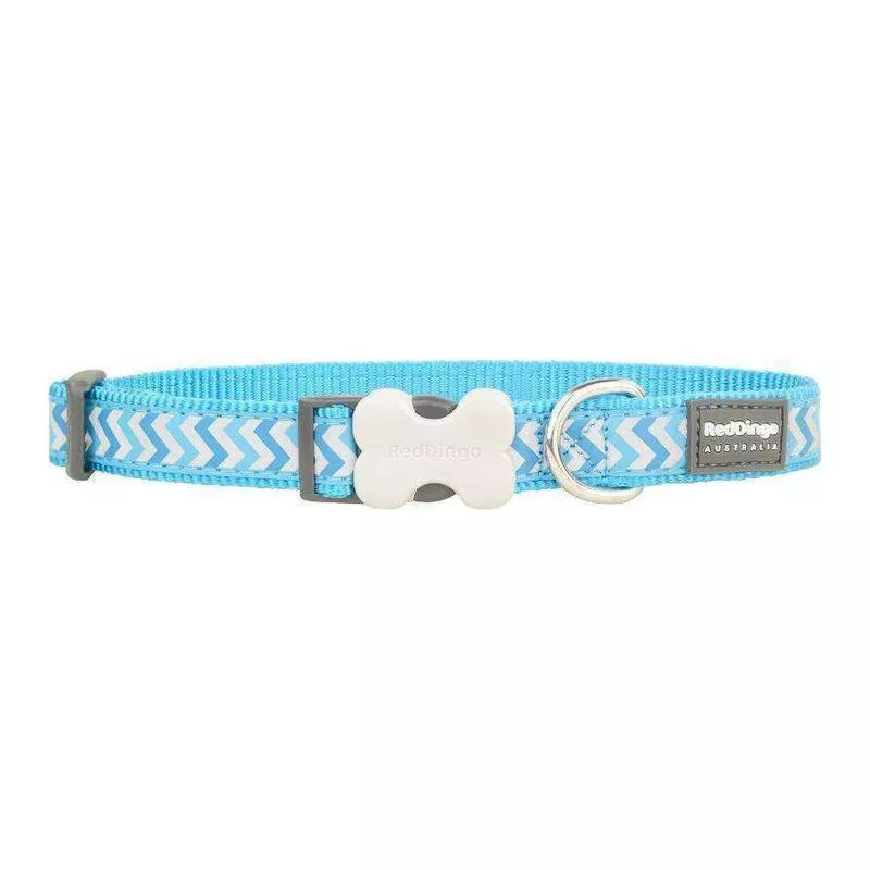 Red Dingo Dog Reflective Ziggy Collar Turquoise 15mm