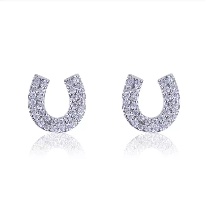 Rhodium & CZ Horseshoe Earrings Silver