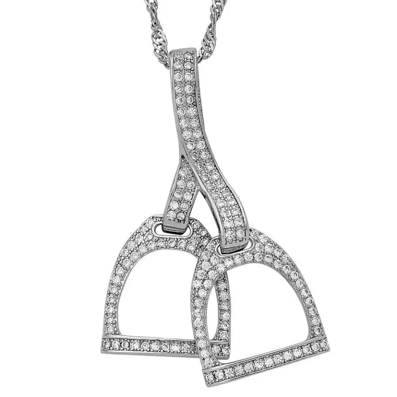 Rhodium Horse Double Stirrup Necklace Silver
