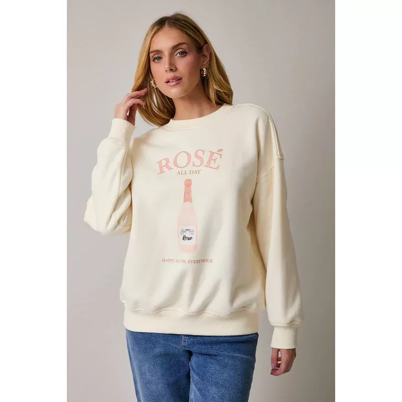 'ROSE' Graphic Fleece Sweatshirt Cream
