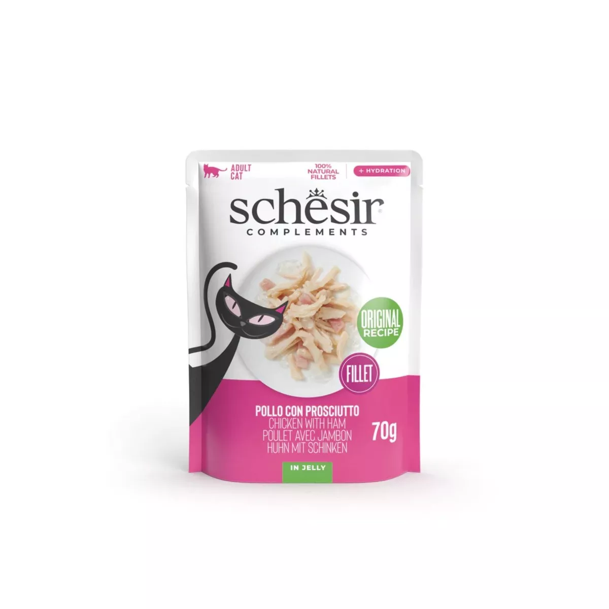 SCHESIR CAT CHICKEN AND HAM IN JELLY 70gr COMPLEMENTARY