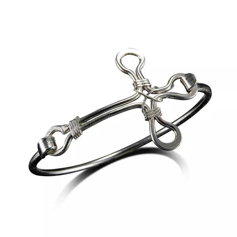 Silver Plated Bangle - Rounded Cross