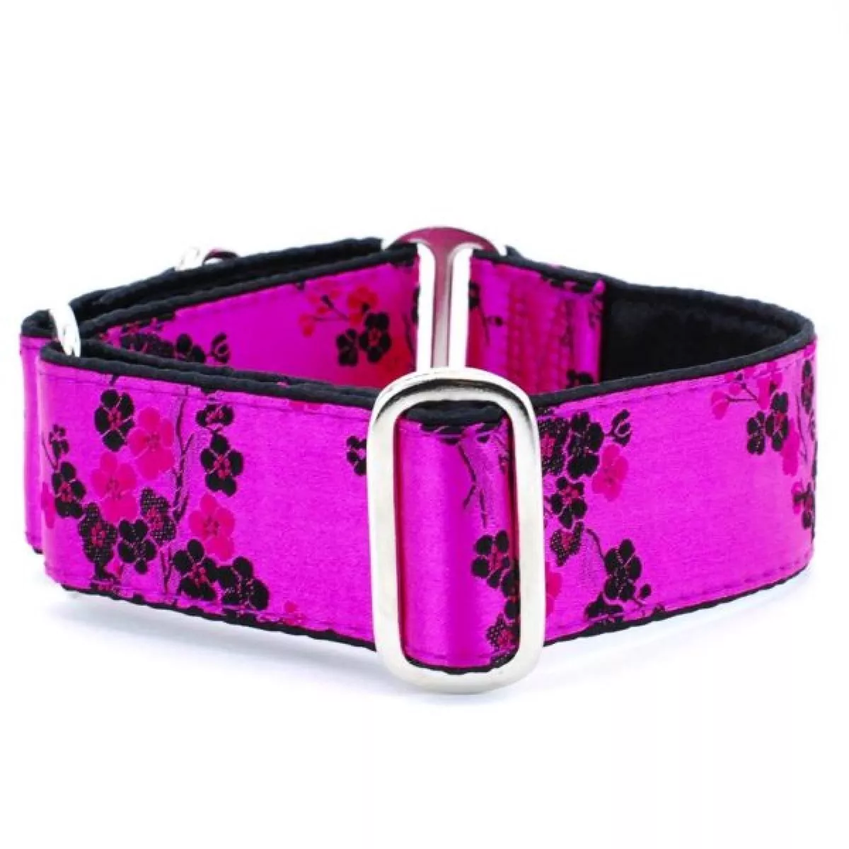 Small Satin Lined Martingale Collar Cherry Blossoms Fuchsia