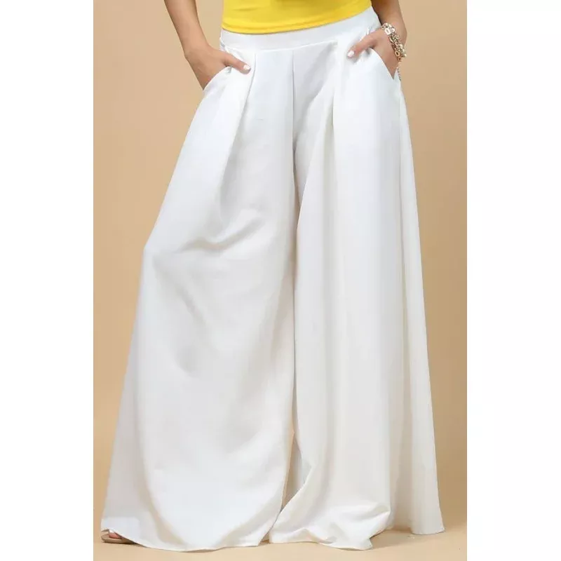 Solid Wide Palazzo Pants Off White