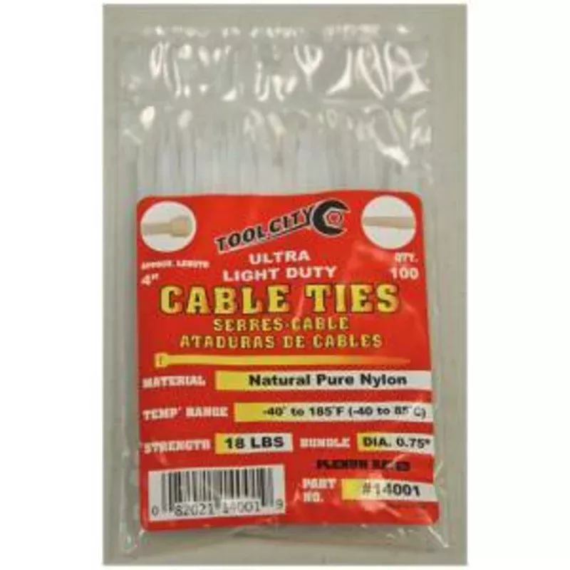 Tool City 4″ Cable Tie, White, 100 Pack 4″ White