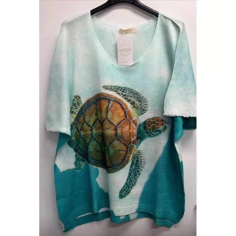 Turtle Italian Print Sweater Green