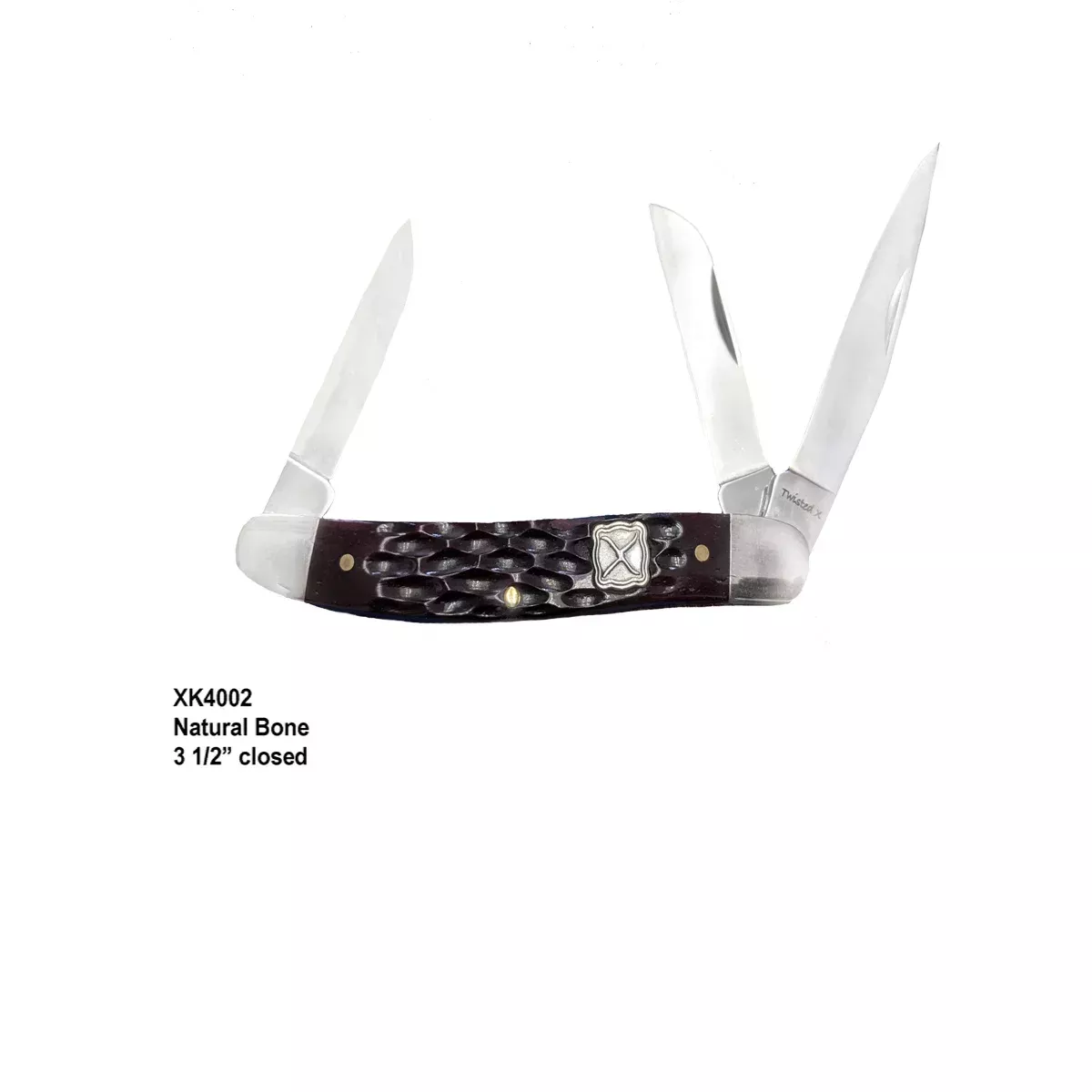 TWISTED X FOLDING KNIVES- 3 1/2″ CLOSED, RED BONE