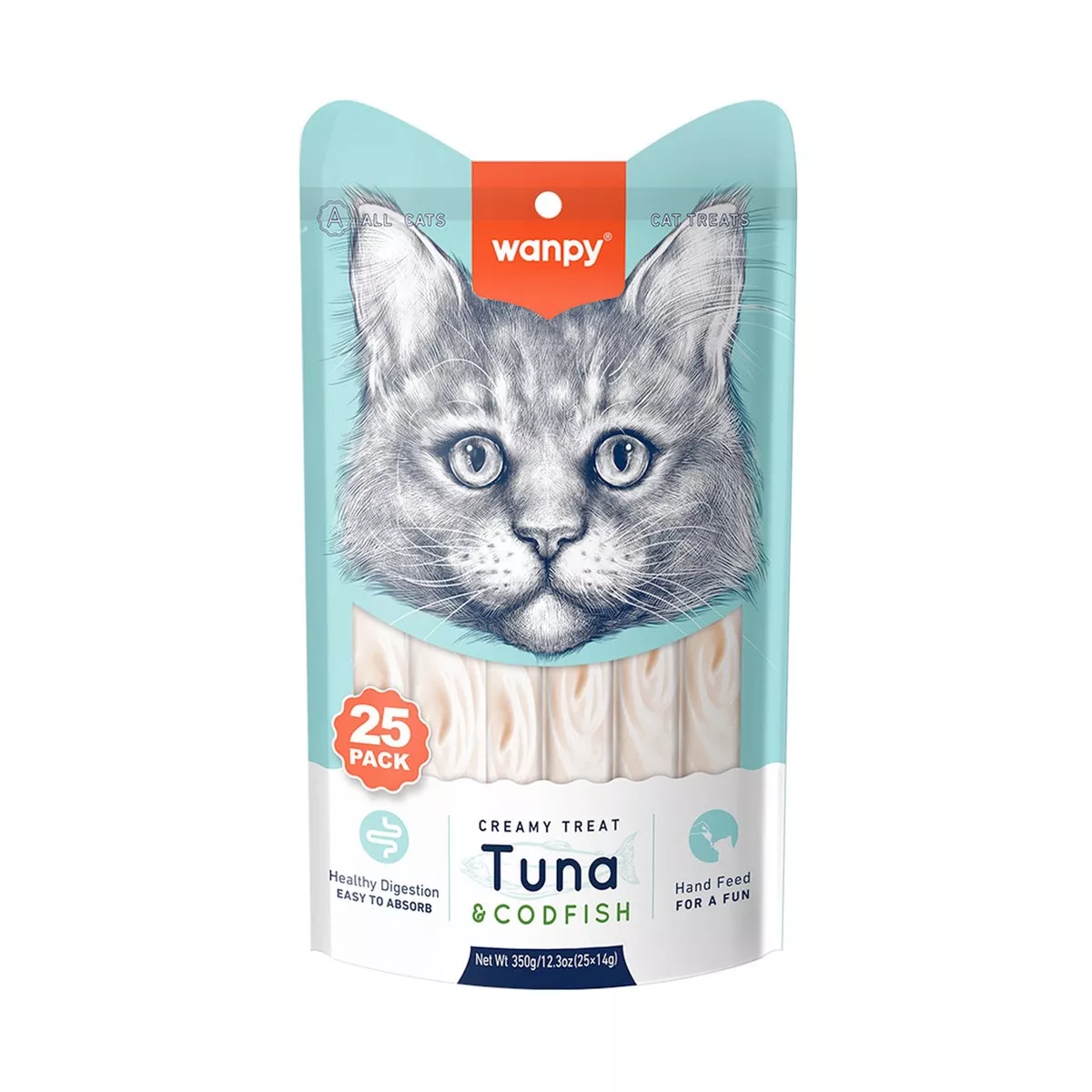 Wanpy Creamy Lickable Cat Treats Tuna & Codfish (14 g x 25pc)