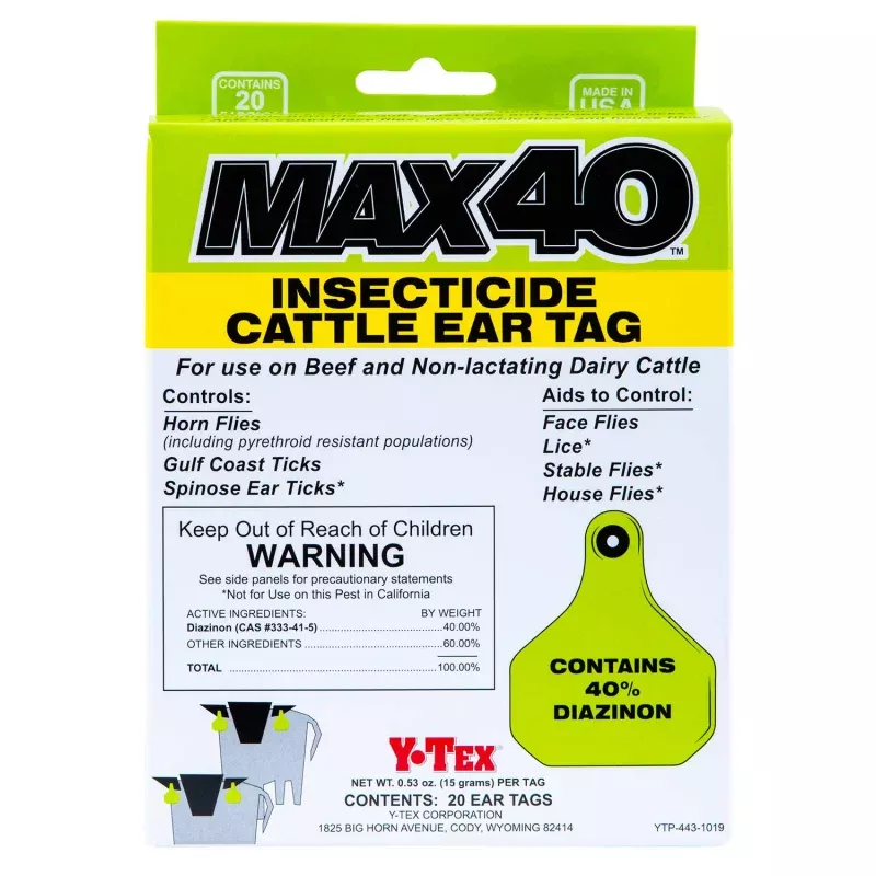 Y-Tex Max 40 Insecticide Cattle Ear Tag, 20 Pack Lime Green