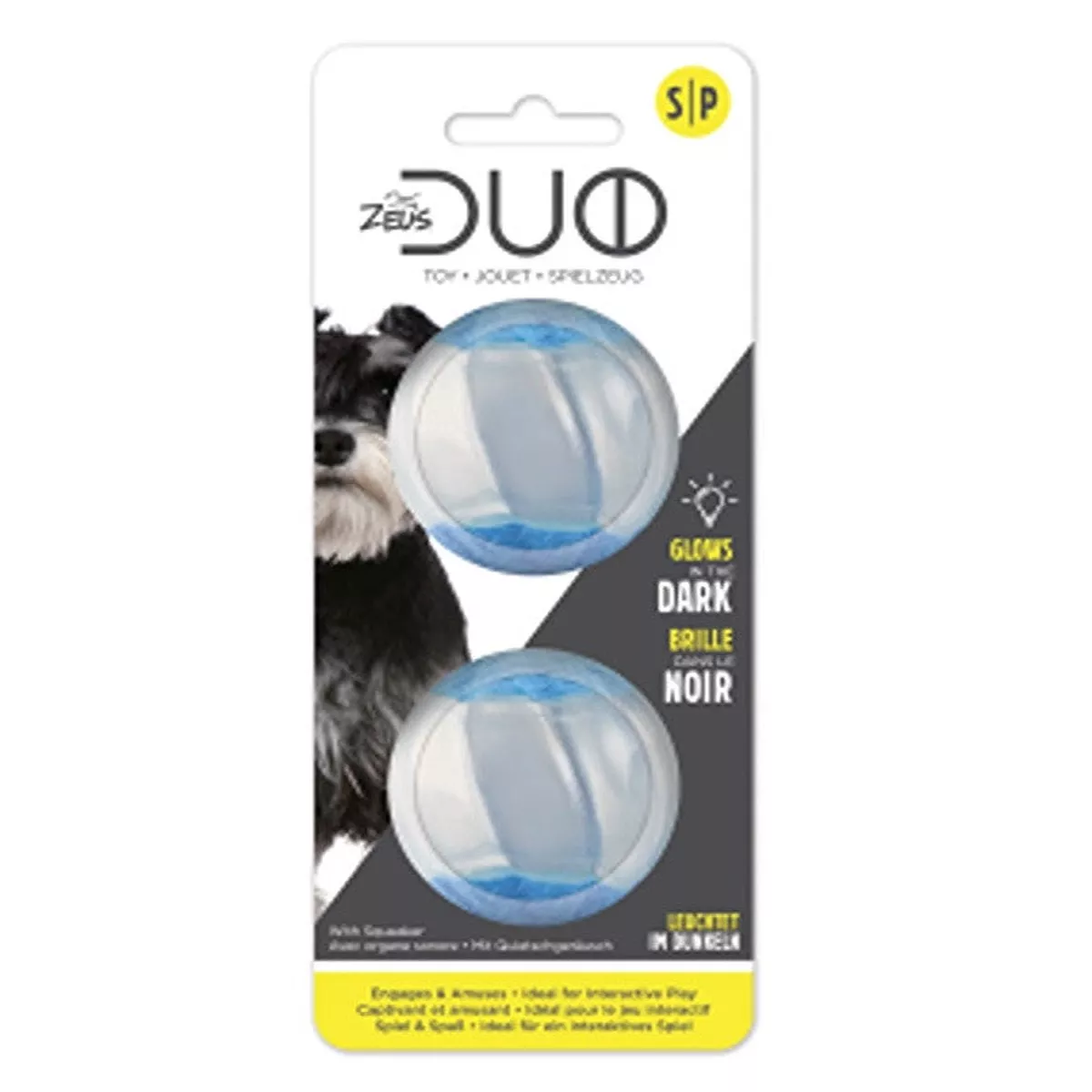 Zeus Duo Ball, 5 cm with Squeaker & Glow, 2 Pack